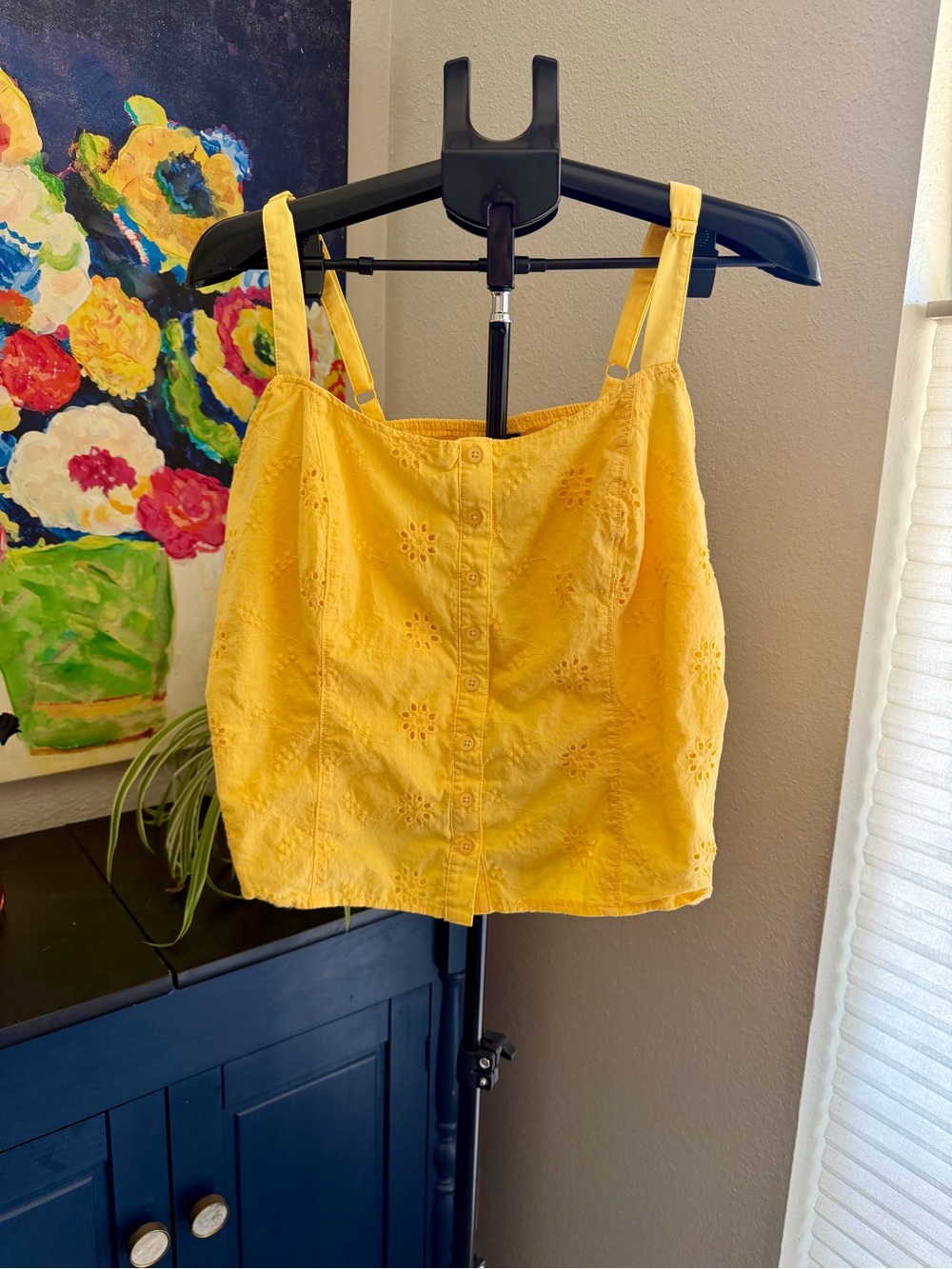Torrid Yellow Eyelet Button Front Smocked Cami Top Size 2